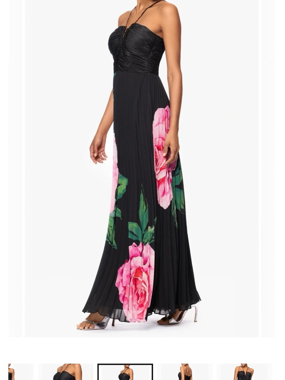 Xscape Black Maxi Dress with Large Pink Rose Print - Picture 12 of 12